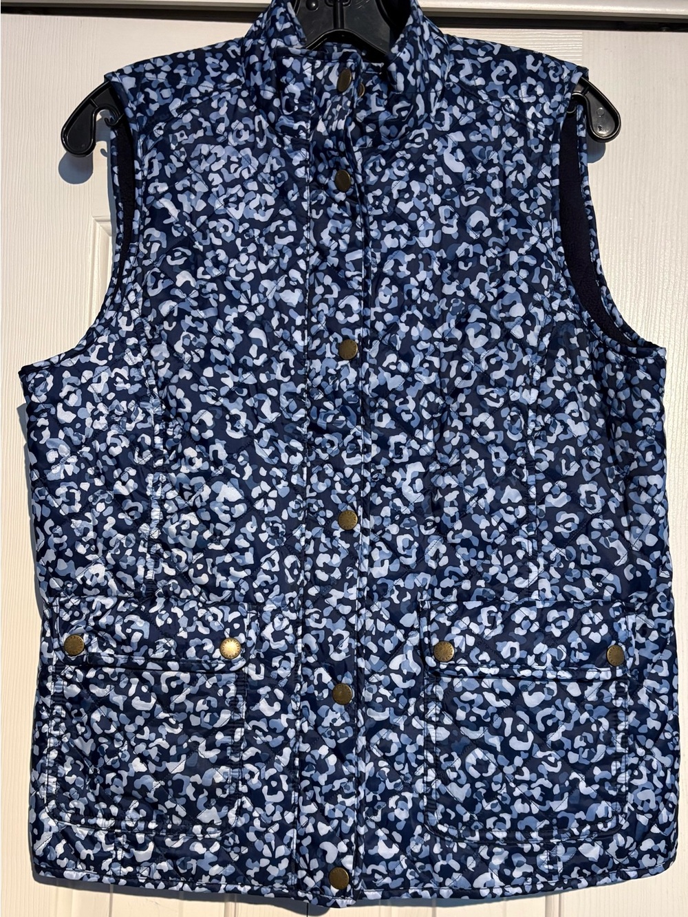 Talbots Navy and Light Blue Leopard Quilted Puffer Vest